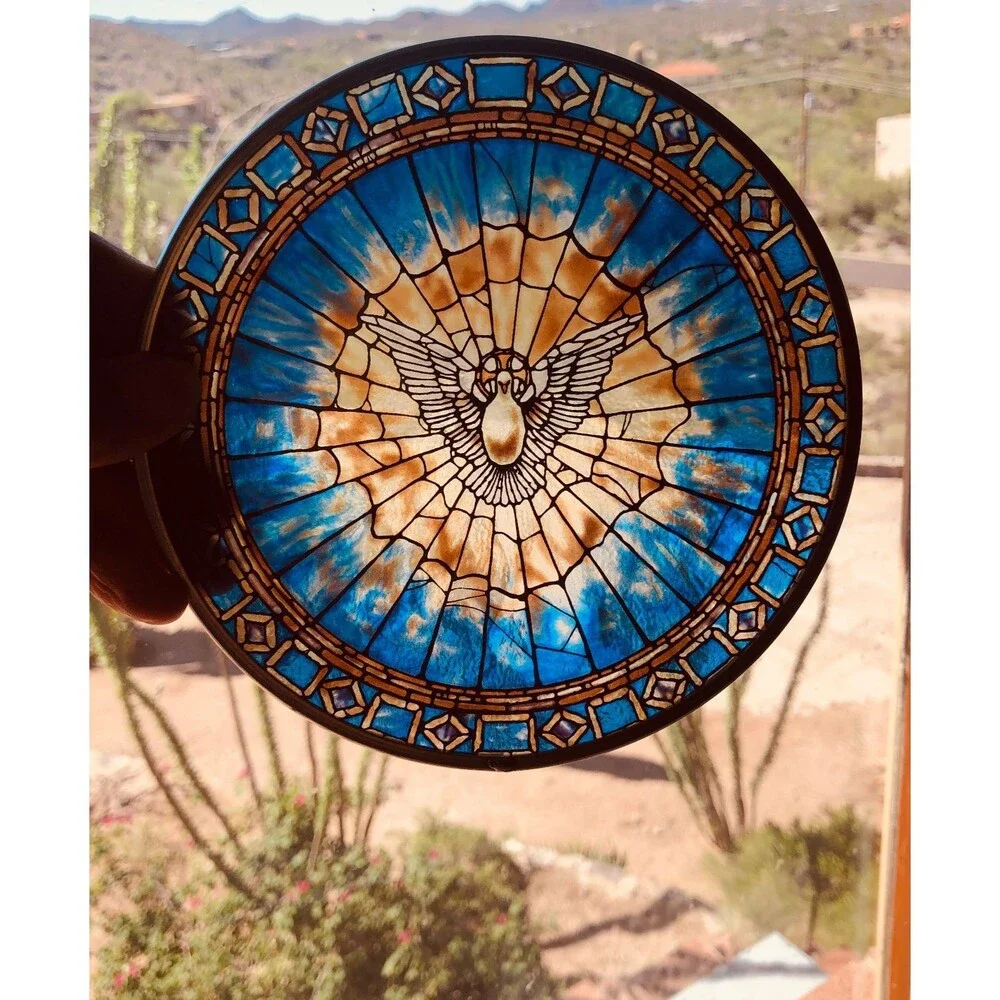 Glassmasters Holy Spirit Roundel Suncatcher Stained Glass HM3132 Tiffany 6.5